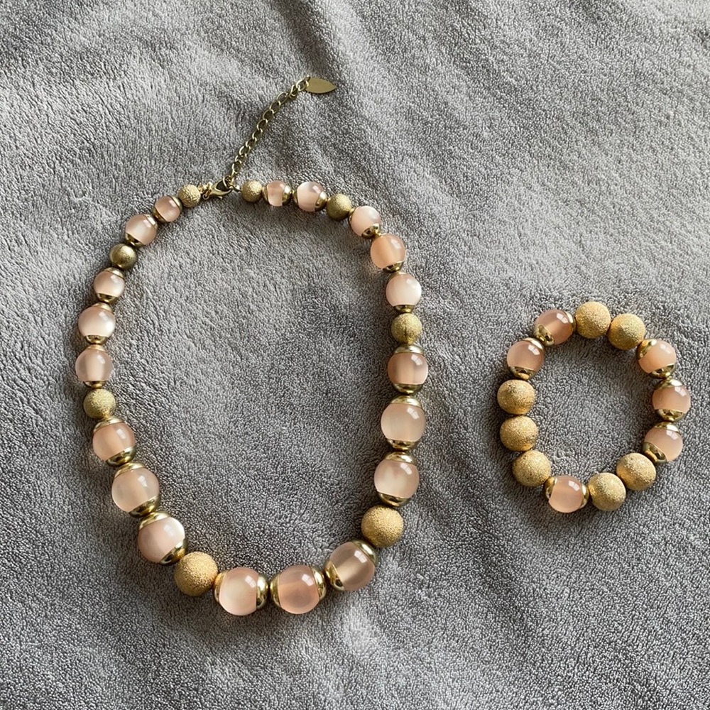 Necklace and bracelet set - gold and pink